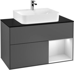 V&B Waschtischunterschrank Finion 100 mit Wandbeleuchtung in Anthrazit lackiert, B/T/H: 100 x 50,1 x 50,1 cm - Bild 1
