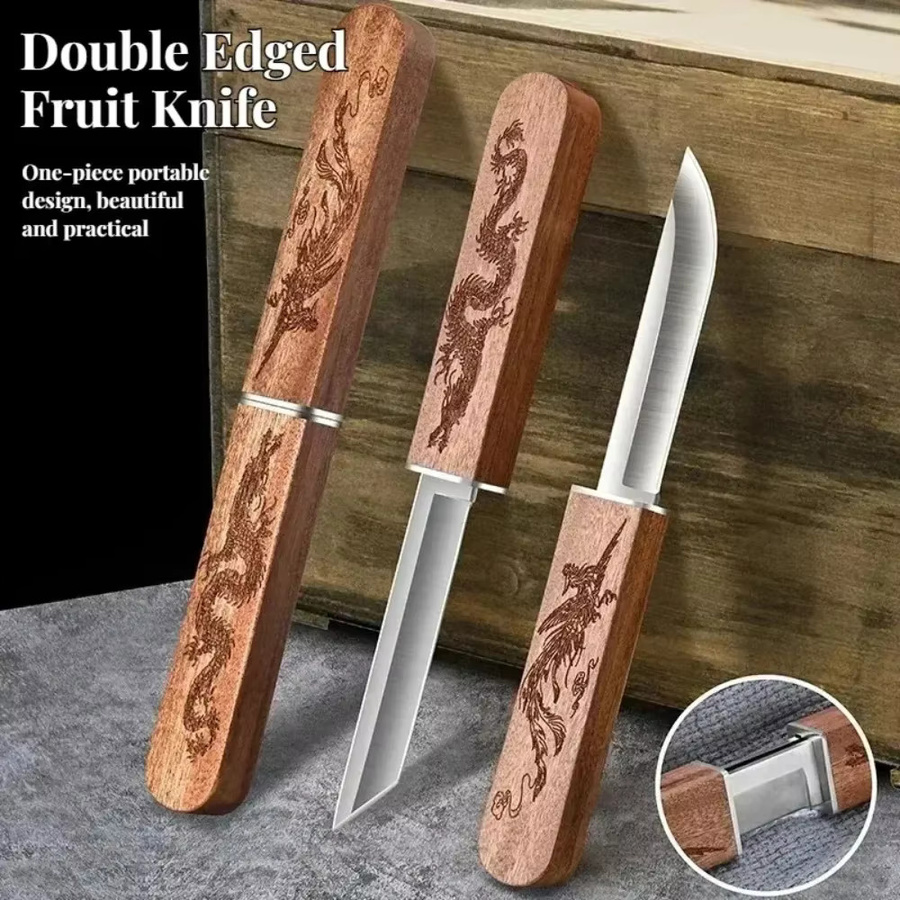 PLYS 2-in-1 Multifunktions-Taschenmesser mit zweischneidiger Klinge und Holzgriff in Braun - Bild 6