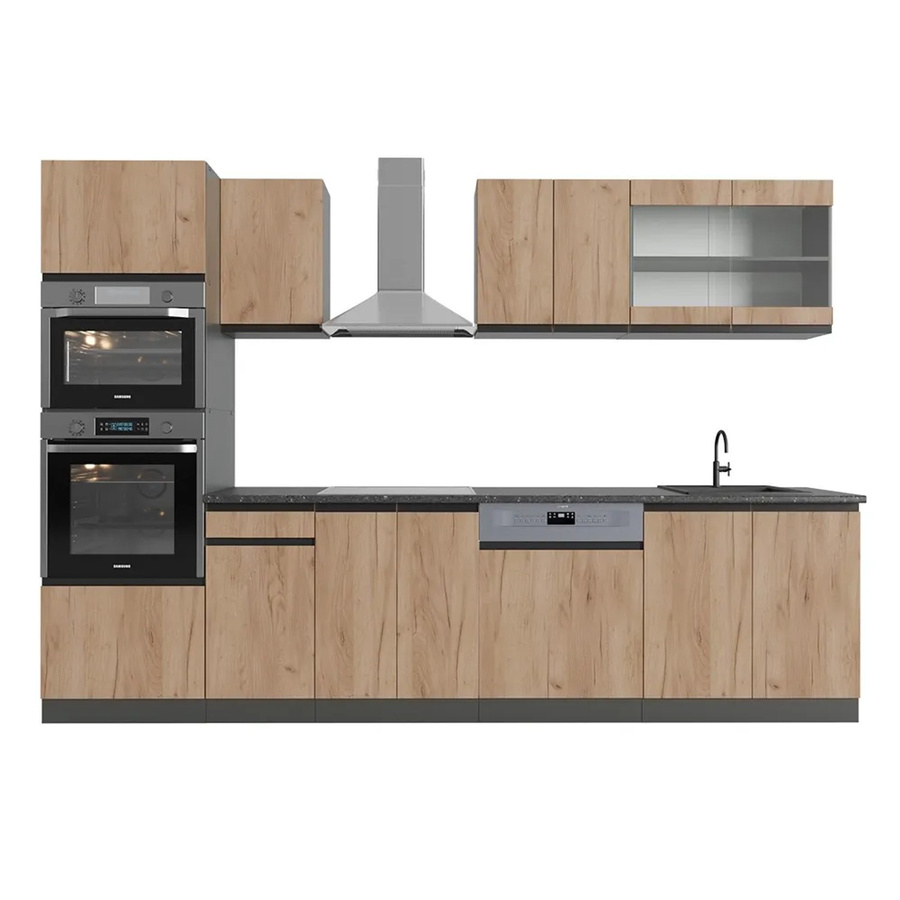 Vicco Küchenzeile R-Line J-Shape in Anthrazit und Eiche, moderne Einbauküche mit 300 cm Breite - Bild 3