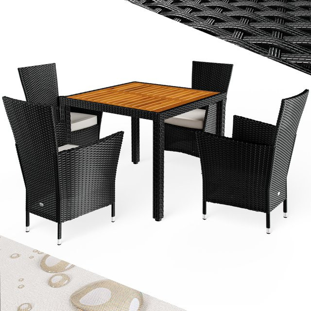 CASARIA Polyrattan Garten-Sitzgruppe Korfu 5-tlg in Schwarz mit Akazienholz-Tisch - Bild 1