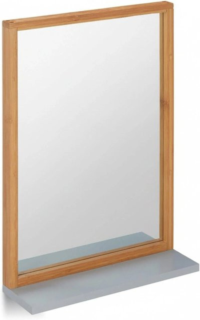 Relaxdays Wandspiegel aus Bambus in Natur mit Ablage, Farbe: Braun/Grau, B/T/H: 54,5 x 12 x 38 cm - Bild 1