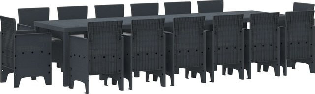 vidaXL 15-teiliges Garten Essset aus Poly-Rattan mit Kissen in Anthrazit - Bild 1