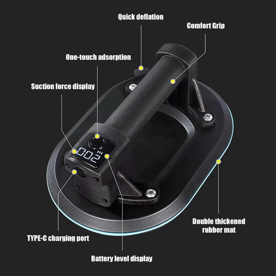 Lpnove Elektrischer Vakuum-Saugnapf in Schwarz mit 1800 mAh Akku für bis zu 200 kg Last als schwerer Heber für Granit, Glas und Fliesen - Bild 2