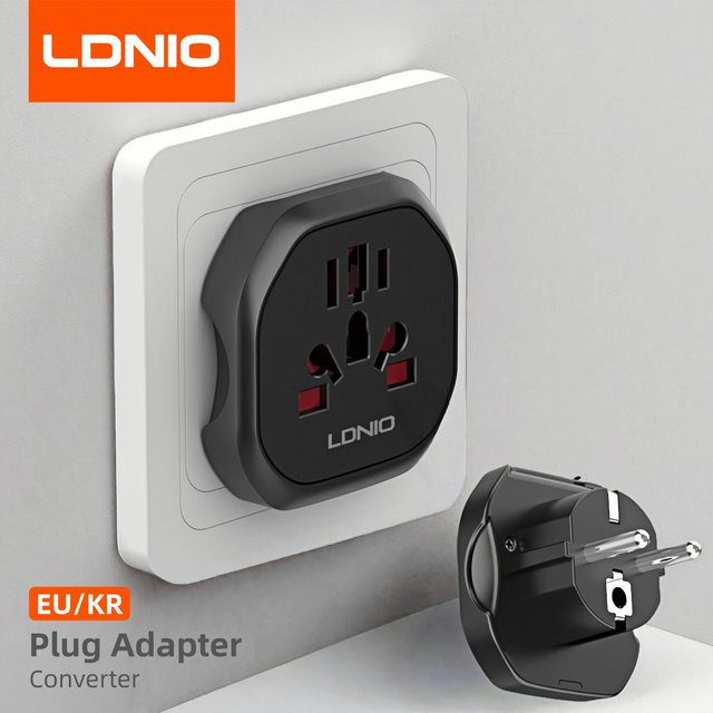 LDNIO Reiseadapter Universal Konverter von AU US UK CN zu EU KR Schwarz 2500 W - Bild 1
