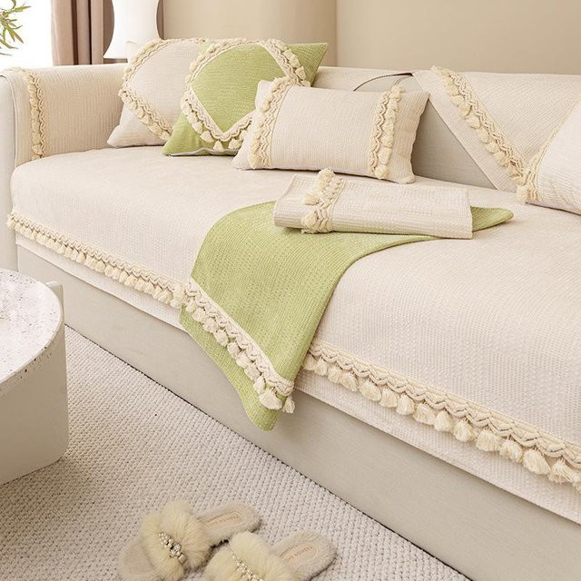 Yiran Furniture Chenille-Sofakissen Beige, quadratisch, rutschfest und waschbar, B/T/H: 70 x 70 x 70 cm - Bild 1