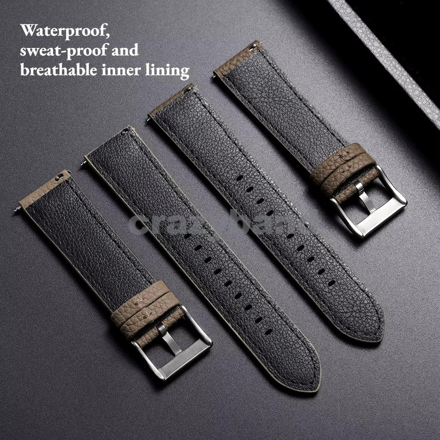 crazyband Uhrenarmband Leder, Litschi-Muster, Schwarz, Unisex - Bild 1