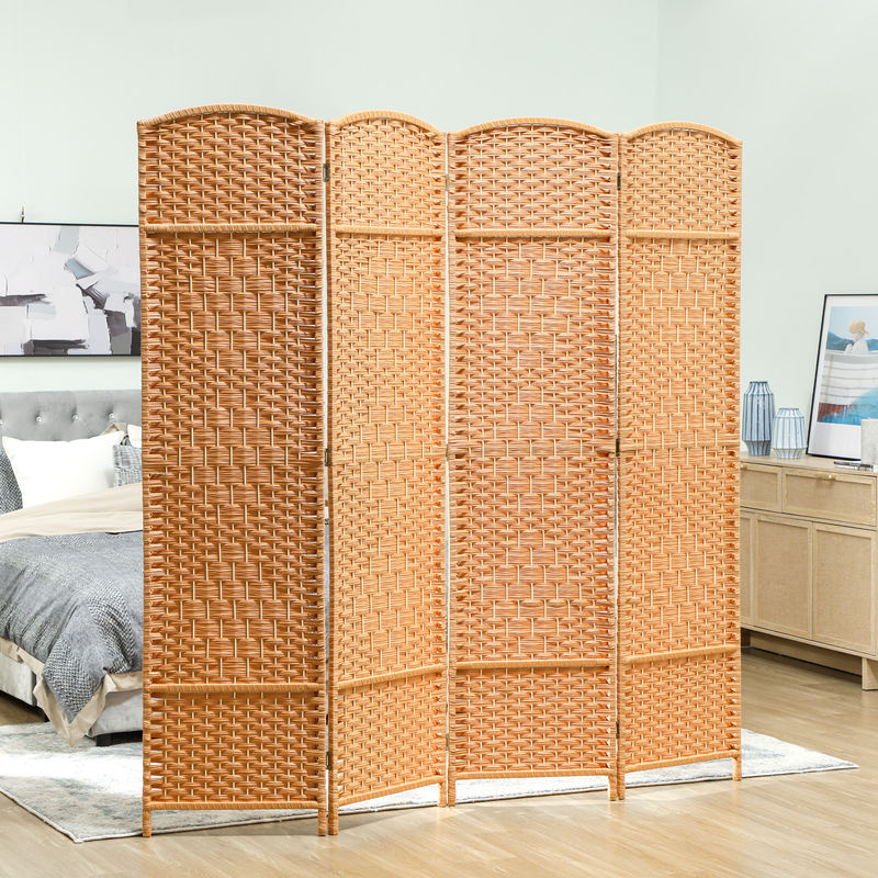 HOMCOM Paravent 4-teilig aus Kiefernholz mit Geflechtmuster in Braun, H x B: 180 x 180 cm - Bild 2