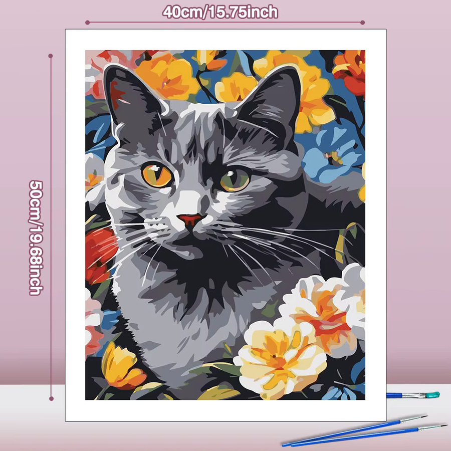 Huacan Katzen-Malen-nach-Zahlen-Set, DIY Ölgemälde, Blumen, Bunt - Bild 3
