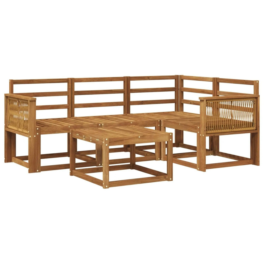 vidaXL Outdoor-Sofagarnitur aus Akazien-Massivholz in Braun, 5-teiliges L-Shape Set mit 3-Sitzer-Sofa, Eckelementen und Couchtisch inklusive Kissen - Bild 2