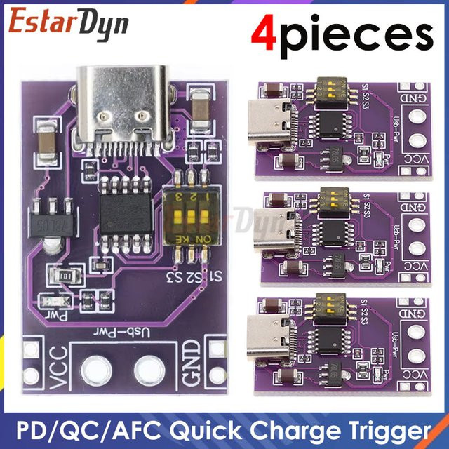 4 Stück Estardyn CH224K Modul Typ-C Schnellladeauslöser für QC AFC PD2.0 PD3.0 zu DC Spoof Scam Schadeldetektor in Lila - Bild 1