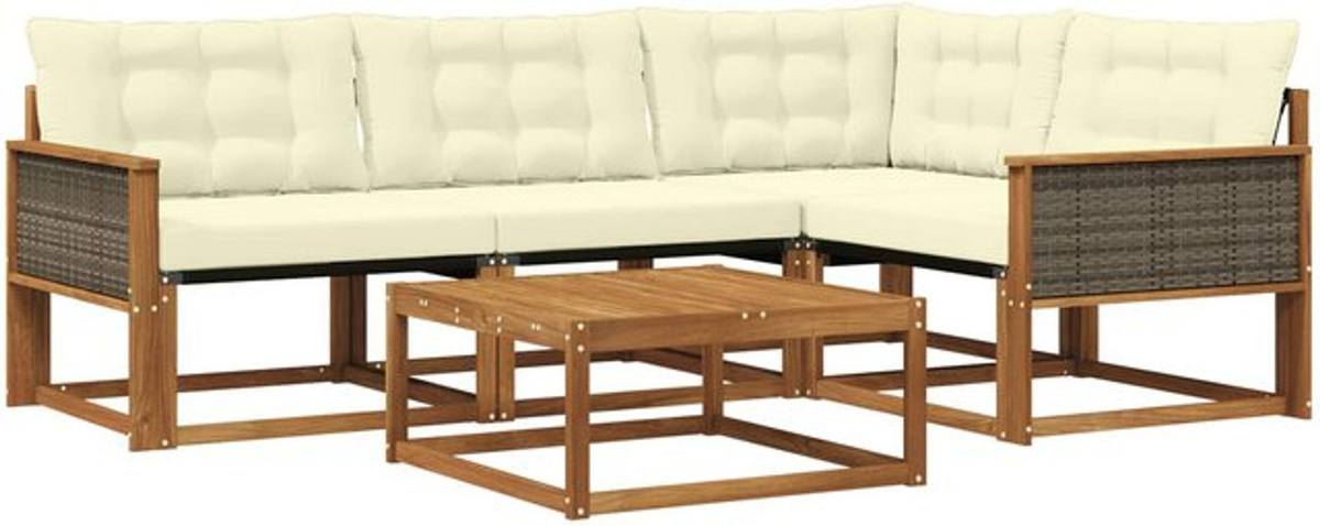Modernes Outdoor-Sofagarnitur Set aus Akazie mit 5-teiligen Kissen in Natur und Beige von vidaXL - Bild 1