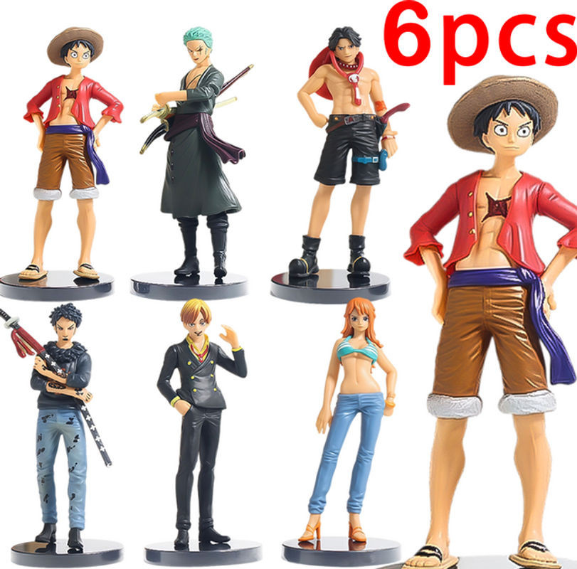 Bandai One Piece Figuren-Set mit 6 Actionfiguren aus Kunststoff, mehrfarbig, Luffy Ace Zoro Nami Sanji Sammlerstücke für deinen Schreibtisch - Bild 1
