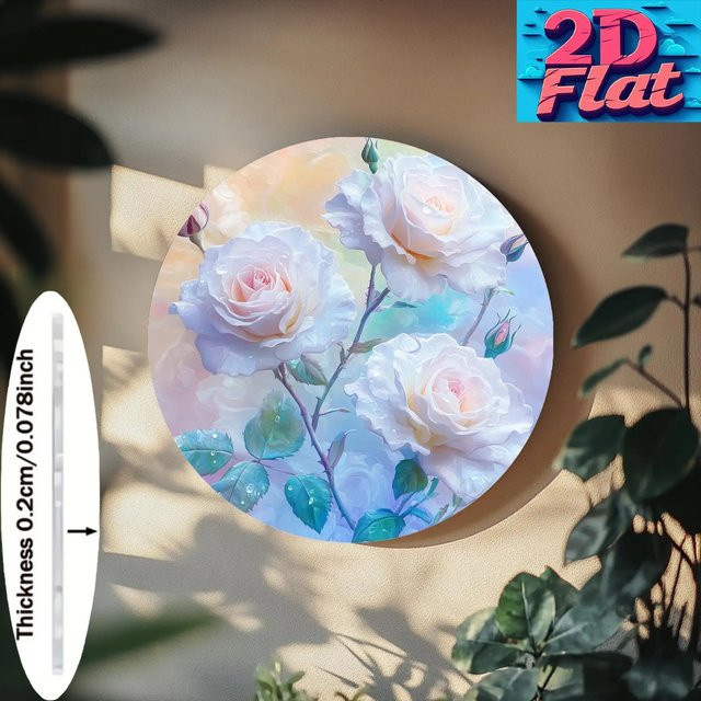 Runde Aluminium-Wandkunst von Potdemiel mit rosa Rosen und grünem Laub, Durchmesser: 20 cm - Bild 1