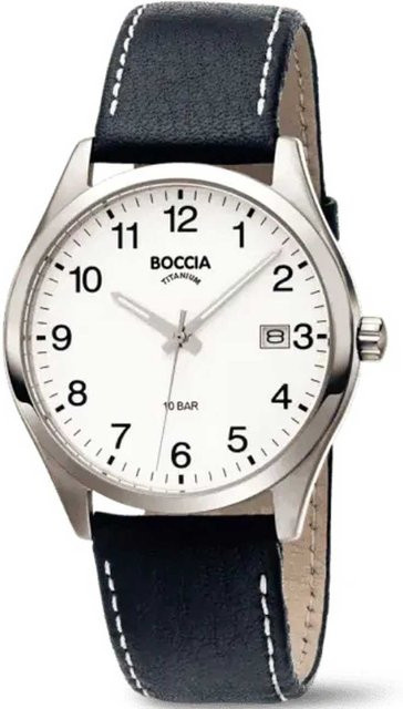Boccia Herrenuhr, Quarz, Titan, 39 mm, Leder, Weiß, 10 ATM - Bild 1
