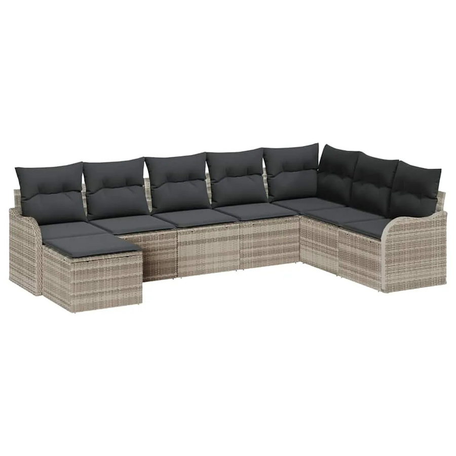 vidaXL Garten-Sofa-Set aus Poly Rattan in Hellgrau mit 8-teiligem Set und Kissen im modernen L-Shape Design - Bild 2