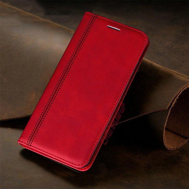 Magnetische Leder-Tasche für Samsung Galaxy A-Serie als Flip Case Brieftasche in Rot - Bild 1