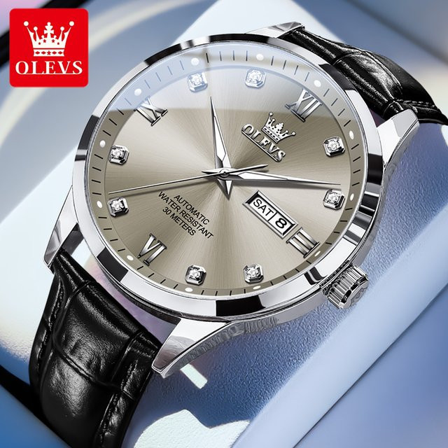 OLEVS Armbanduhr Automatik, Leder, Weiß, Herren - Bild 1