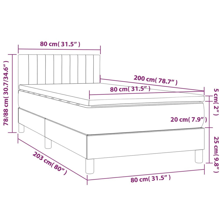 vidaXL Boxspringbett mit Matratze in Braun aus Stoff, B/T/H: 80 x 200 x 88 cm - Bild 4