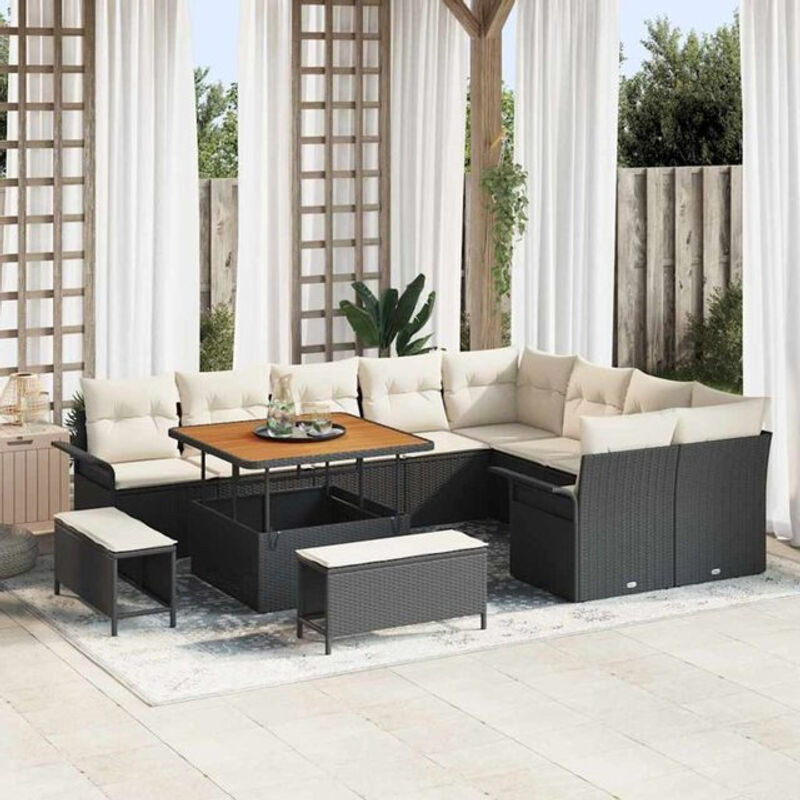 Vidaxl Garten-Sofa-Set aus Poly-Rattan in Schwarz, 12-teiliges modernes Loungemöbel-Set - Bild 1