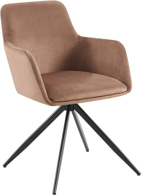 DELUKE Esszimmerstuhl PELON aus Samt in Braun mit Armlehnen und Drehsitz, B/T/H: 56 x 62 x 81 cm - Bild 1