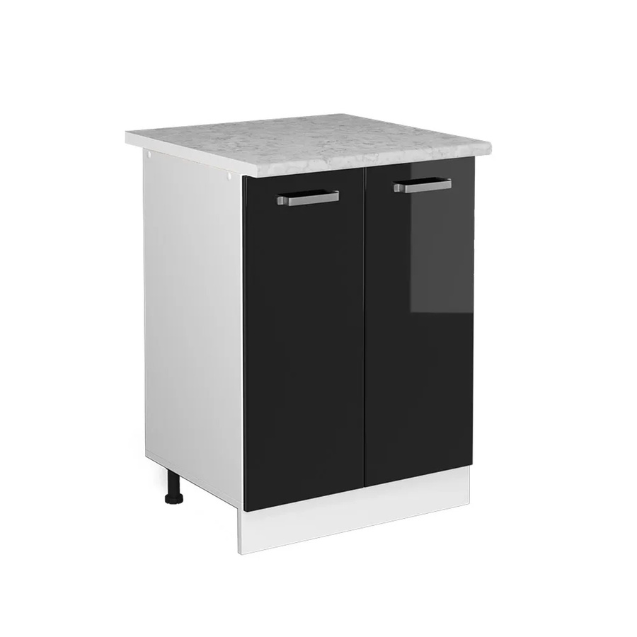 Vicco Küchenunterschrank R-Line in Schwarz Hochglanz und Weiß mit Marmor-Optik, Breite: 60 cm, Höhe: 81,6 cm, Tiefe: 56 cm - Bild 2