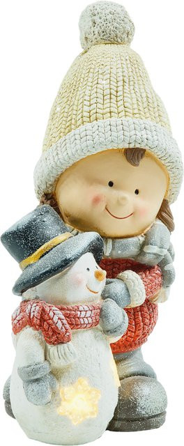 HOMCOM Weihnachtsdeko Wichtel mit Schneemann, beleuchtete Weihnachtsfigur mit LED Licht, mehrfarbig, Höhe: 45,5 cm - Bild 1