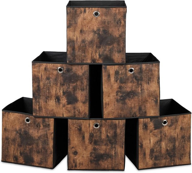 Relaxdays Aufbewahrungsboxen aus Vliesstoff im 6er Set, Schwarz und Braun, faltbar - Bild 1