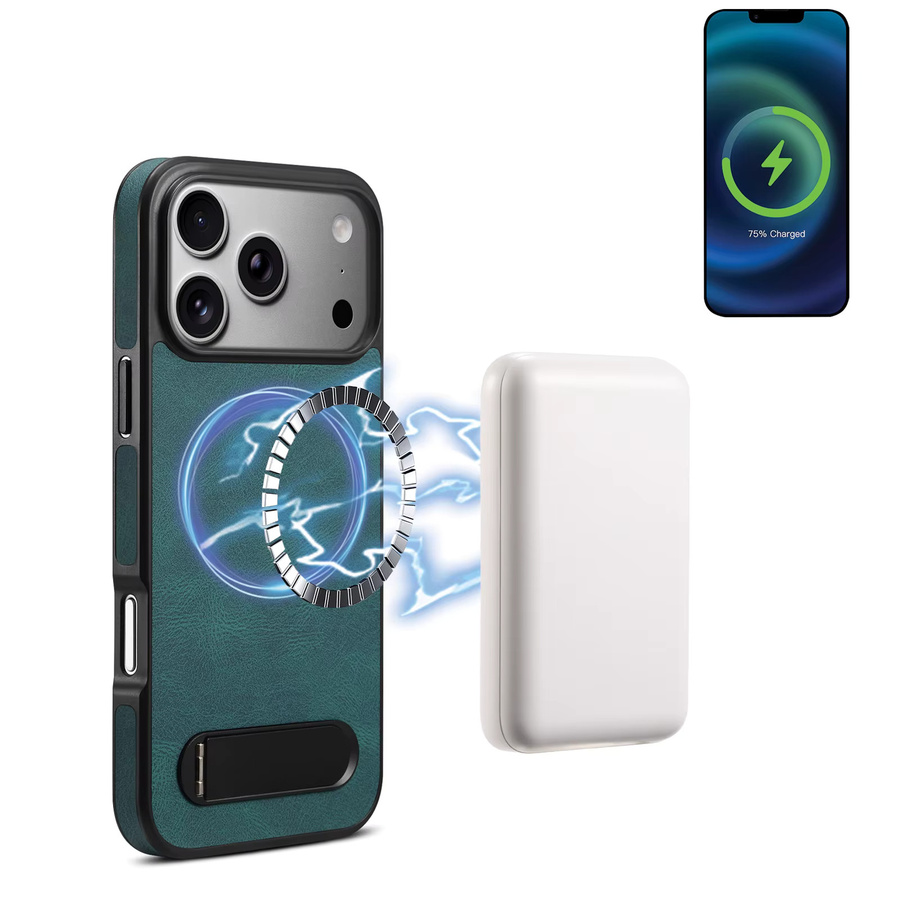 Denior Retro PU-Leder Handyhülle mit magnetischer kabelloser Ladefunktion und versteckter Halterung für iPhone 17/16/15/14/13 Pro Max Plus Air in Blau - Bild 3