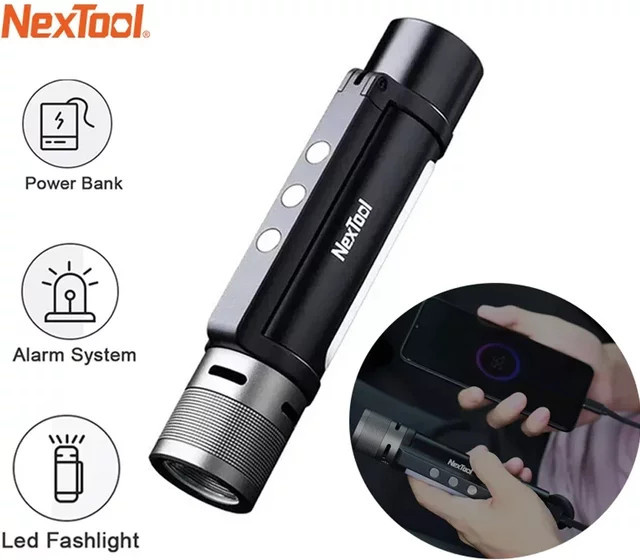 Nextool 6 in 1 LED Taschenlampe mit Zoom und Nachtlicht, wasserdicht, schwarz - Bild 1