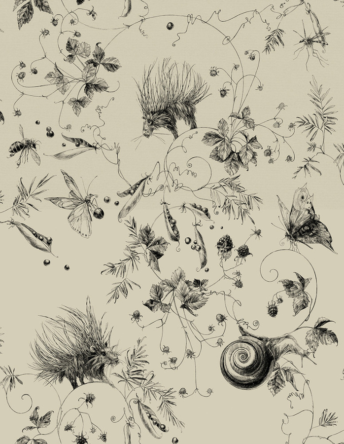 Edmond Petit Tapete Jardin Les Arabesques in Grün und Beige mit floralem Vintage-Design und botanischem Muster aus Vlies - Bild 1
