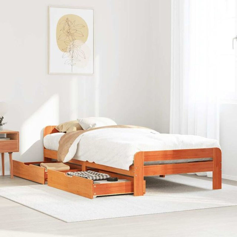 Vidaxl Massivholzbett aus Kiefer im Landhausstil, Farbe Braun, B/T: 75 x 190 cm - Bild 1