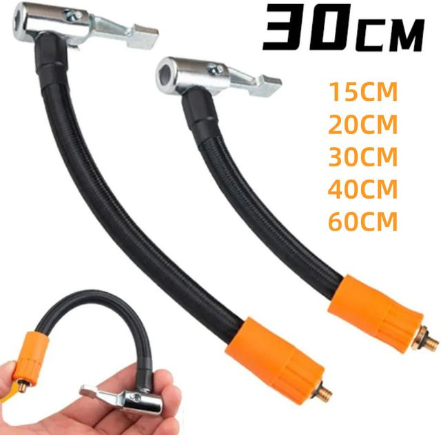 Auto Luftpumpe Verlängerung mit M6 Gewinde und Kupfer Stecker, Schlauch Adapter Rohr für Reifen Inflation, Schwarz/Gold, Länge: 30-60 cm - Bild 1
