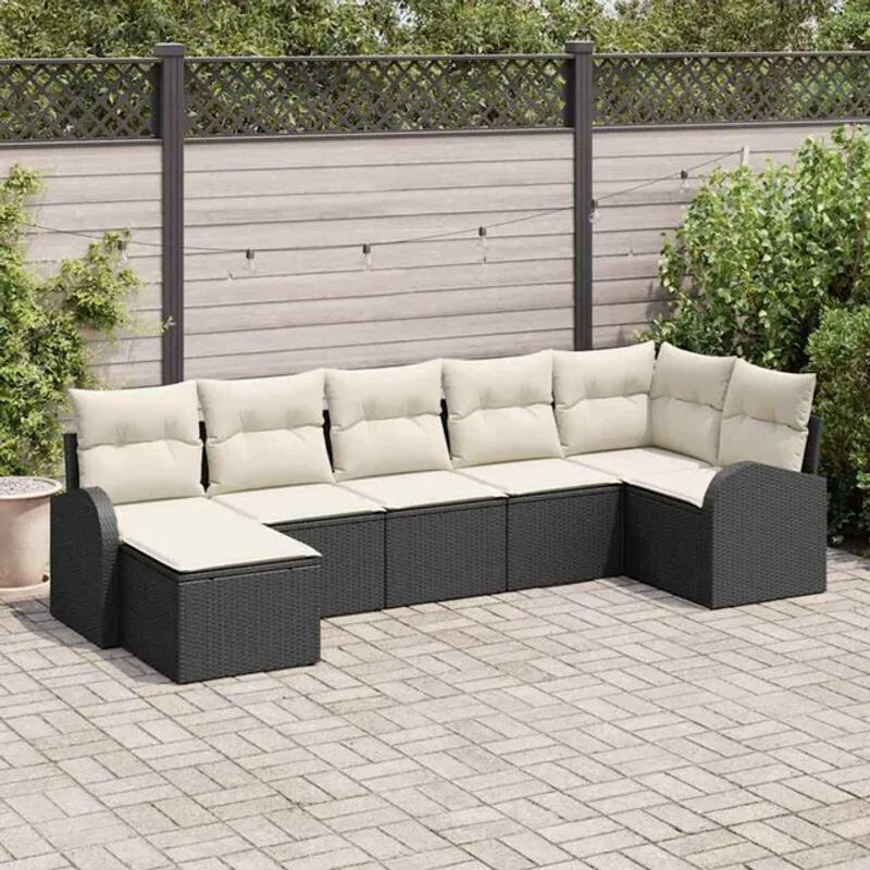 Modernes Loungemöbel Garten-Sofa-Set aus Polyrattan mit 7-teiligem Kissen-Set in Schwarz von vidaXL - Bild 1