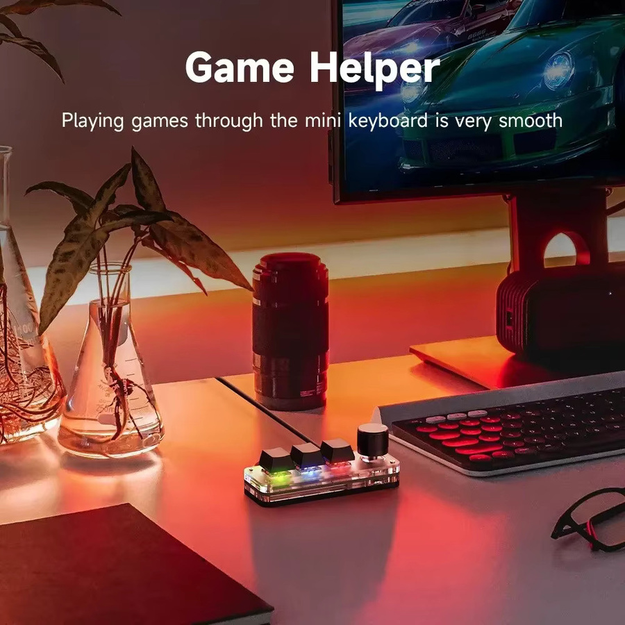 Ammtoo Makro Mechanische Tastatur mit RGB-Beleuchtung, 3 Tasten und 1 Programmierknopf, USB Mini-Gaming Tastatur in Multicolour - Bild 2