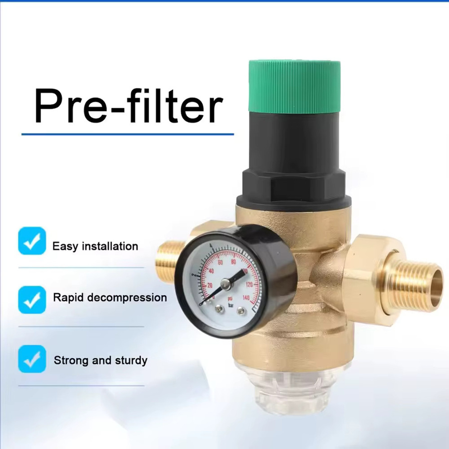 Wasserdruckminderer DN25 aus Messing in Gold mit Manometer und Siebfilter, 3/4 Zoll - Bild 3