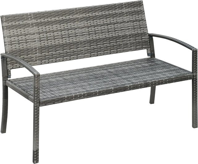Furnicato Gartenbank aus PE Polyrattan in Braun mit Stahlrahmen, B/T/H: 122 x 60 x 87 cm - Bild 1