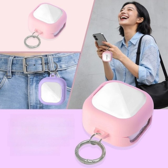 Samsung Galaxy Buds4 Pro Schutzhülle aus transparenter Hartschale mit Aufhängering in Pink - Bild 1