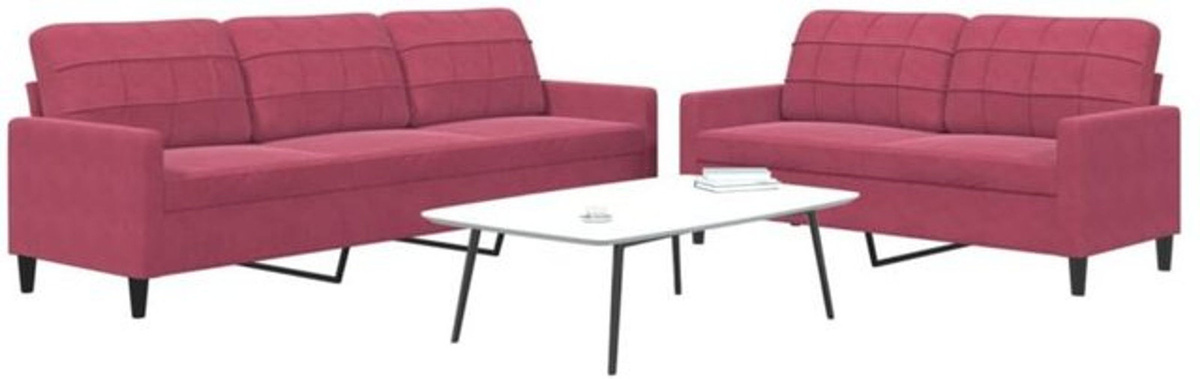 2-teilige moderne Sofagarnitur mit Kissen aus Samt in Rot von vidaxl - Bild 1