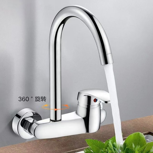 Tianview Wandarmatur für Küche und Waschbecken aus Messing in Chrom, Warm- und Kaltwasserhahn - Bild 1