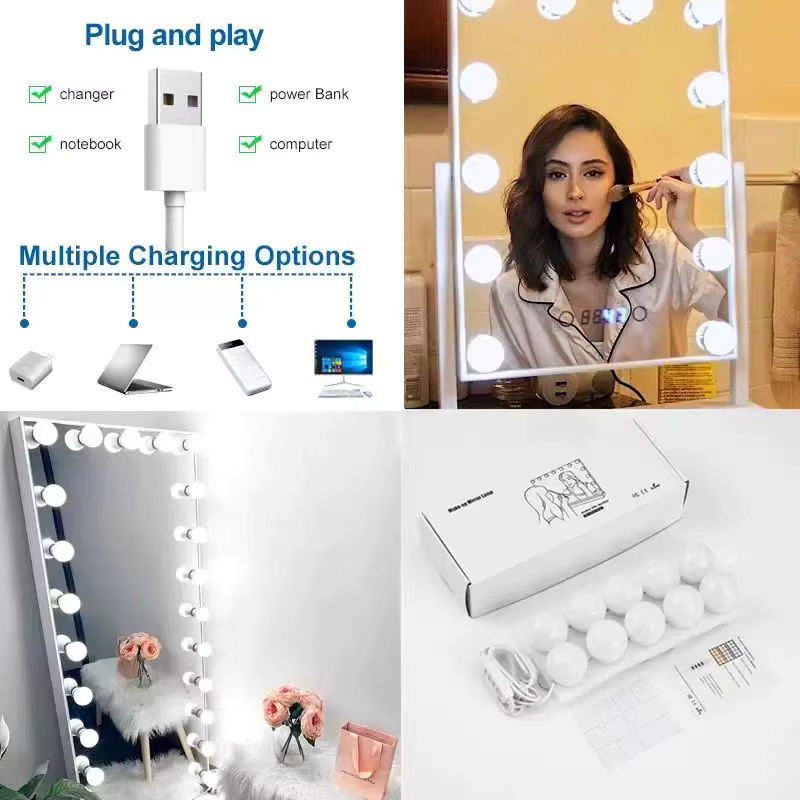 Pampsee LED Make-up Spiegel mit 10 Glühbirnen und USB-Anschluss in Weiß - Bild 3