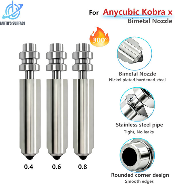 Anycubic Bimetall-Düse Hochtemperatur Schnellwechsel-Hotend-Düse für Anycubic Kobra X 3D-Drucker-Teile in Silber (0,4mm/0,6mm/0,8mm Combo) - Bild 1