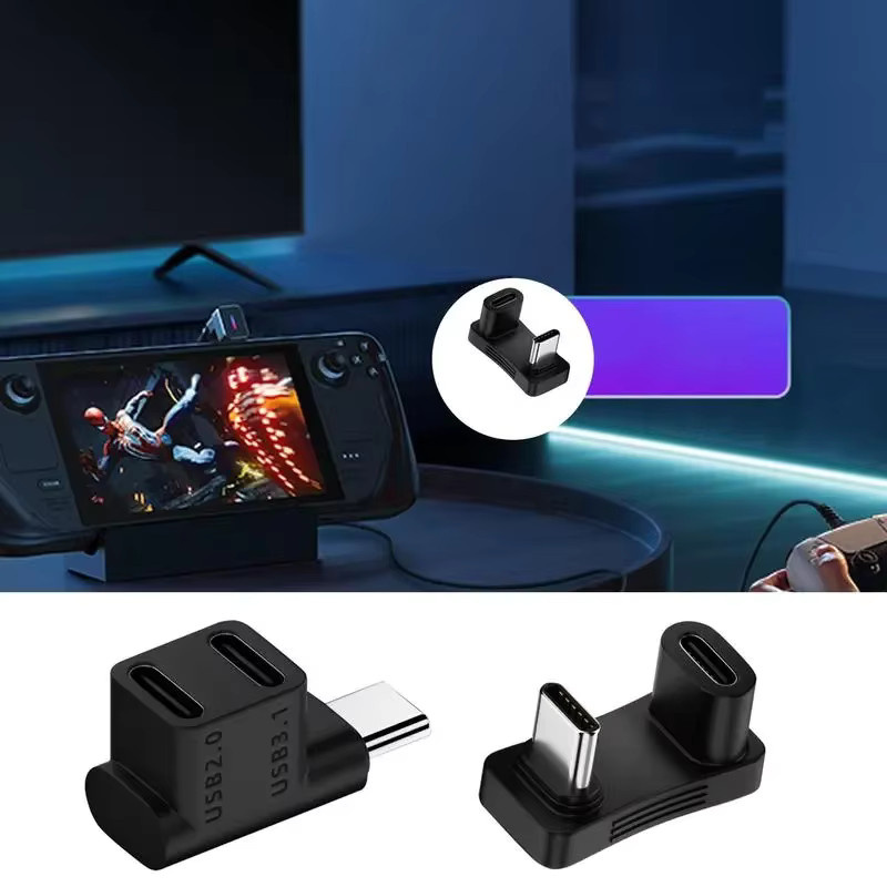 DATA FROG 2-in-1 USB-C-Verlängerungsadapter für Steam Deck, rechtwinkliger Lade- und Daten-Synchronisierungskonverter, Schwarz - Bild 3
