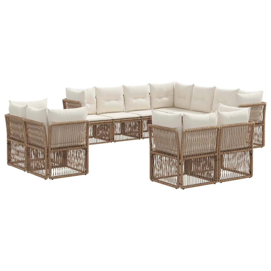vidaXL Gartensofa-Set 11-tlg. in U-Form aus Poly-Rattan und pulverbeschichtetem Stahl in Beige mit Polstern - Bild 2