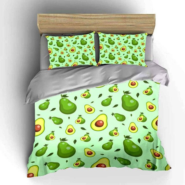 Dreiteiliges Avocado Bettwäsche-Set in Grün mit Bettbezug und Kissenbezügen, B/H: 135 x 200 cm - Bild 1