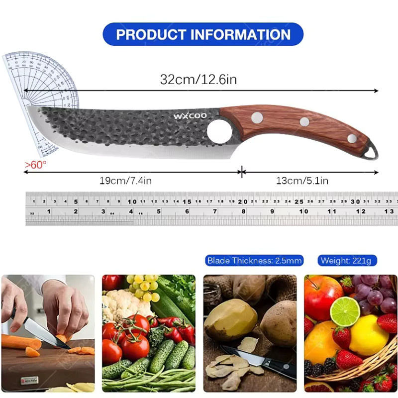 WXCOO Edelstahl-Küchenmesser aus geschmiedetem Stahl mit Full-Tang-Design und Holzgriff in Silber - Bild 5