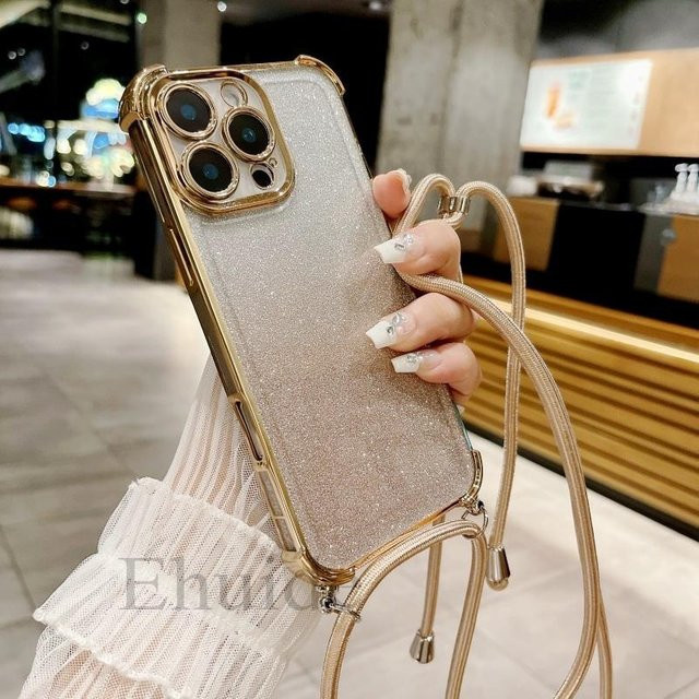 Stoßfeste Crossbody-Armbandhülle für Xiaomi Mi 14T Pro 14T Redmi Note 14 14C POCO X6 mit Glitzer-Effekt und Lanyard in Transparent Gold - Bild 1
