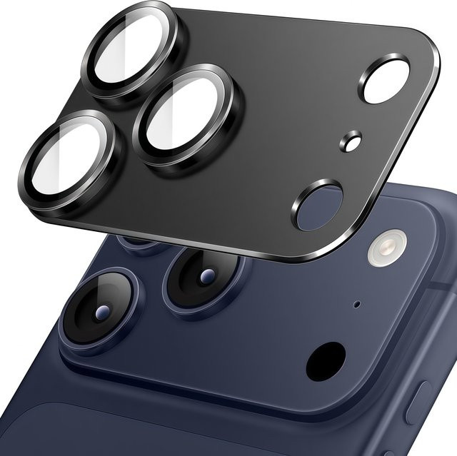 Kamera-Objektivschutz für iPhone 17 Pro Max aus Metall-Aluminium-Legierung und gehärtetem Glas in Schwarz Titan - Bild 1