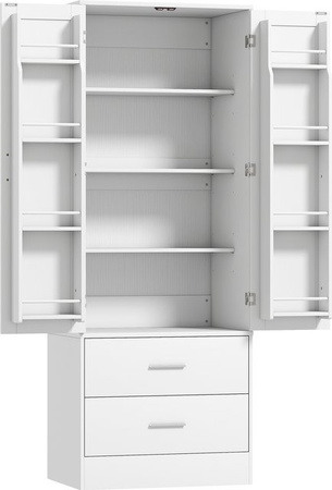 HOMCOM Küchenschrank Buffetschrank in Weiß mit 2 Türen, 2 Schubladen und 8 Türregalen, moderner Vorratsschrank mit verstellbaren Einlegeböden, B/T/H: 60 x 40 x 159 cm