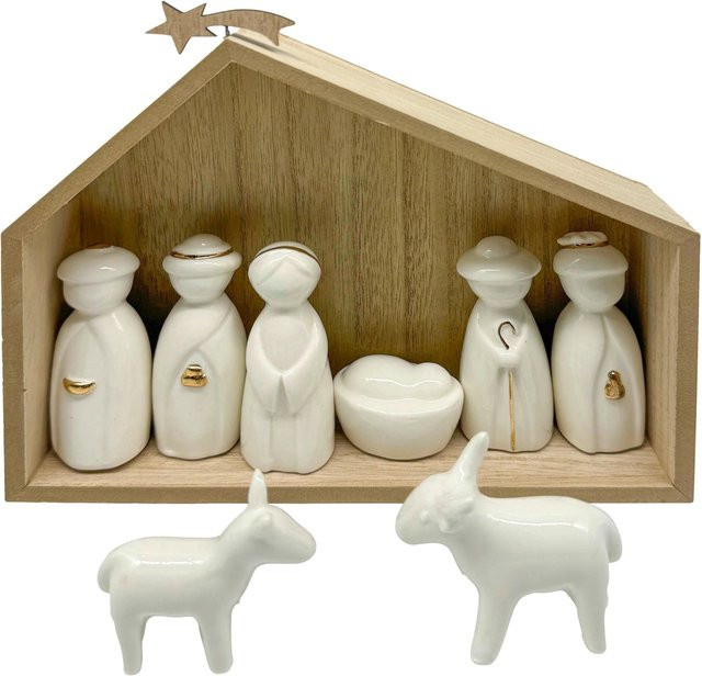 Mömax Weihnachtskrippe Carola in Weiß und Gold aus Holz und Keramik - Bild 1