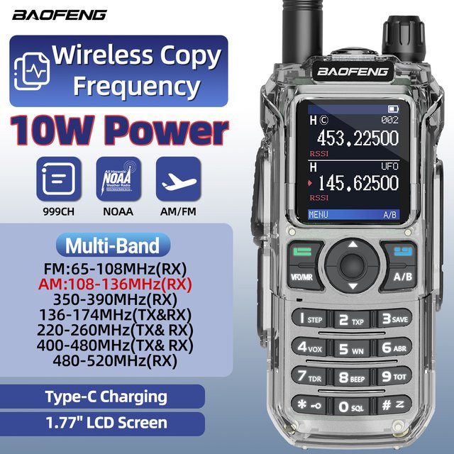 Baofeng UV-21 PRO V4 Walkie-Talkie 10W Hochleistungs-Multiband Langstrecken-Funkgerät mit Frequenzkopierfunktion in Grau - Bild 1